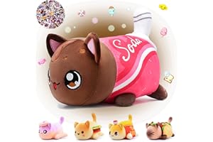 KOWSI 61PCS 11inches Soda Cat Plush + 60Sticker Meemeows Cute Food Cat Plush Collection 100% Polyester Plushie Pillow Embroidered Soft Stuffed Animal Collectible (Soda Cat)
