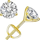 Moissanite Earrings, Screw Back Earrings for Women S925 Sterling Silver Hypoallergenic Earrings 18k Yellow Gold Plated Lab Created Moissanite Earrings D Color Brilliant Round Cut 0.3-3ct