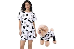 XPUDAC Matching Dog and Owner Clothes Womens Pajama Set Loungewear Short Sleeve Tee and Shorts, Owner and Pet Pajamas are Sold Separately, M