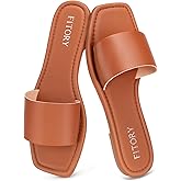 FITORY Women's Slide Sandals Fashion Square Open Toe with Cushioned Footbed Slippers for Beach Size