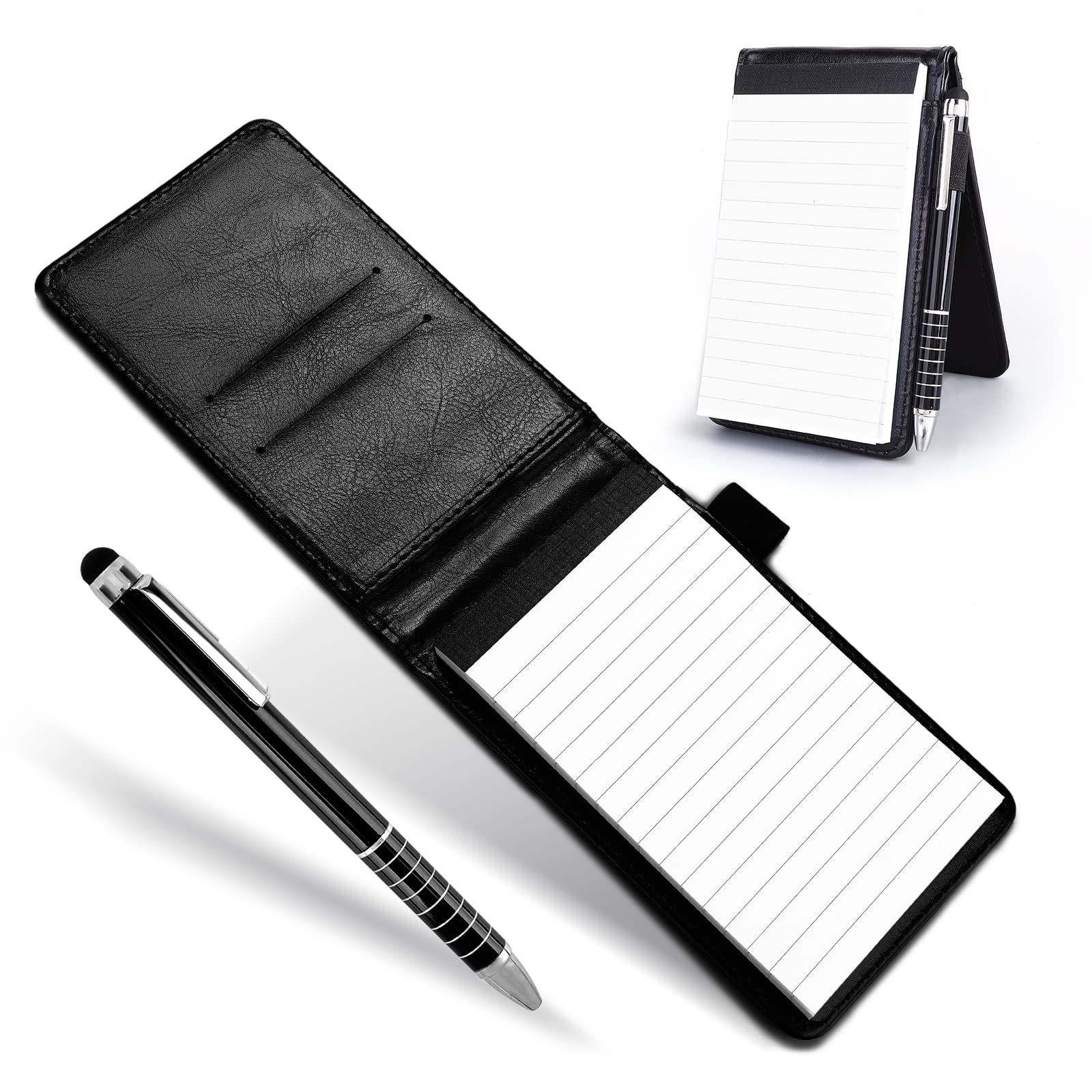 Cobee Pocket Notebook Holder with Pen, Mini Leather Notepad Memo Book Small Portable Notebook with Metal Pen for Offices Schools Restaurants