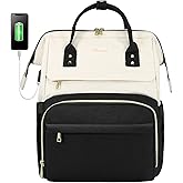 LOVEVOOK Laptop Backpack for Women Fashion Business Computer Backpacks Travel Bags Purse Doctor Nurse Work Backpack with USB Port, Fits 17-Inch Laptop Beige-Black