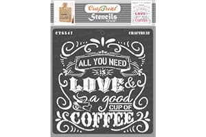 CrafTreat Quote Stencils for Painting on Wood, Canvas, Paper, Fabric, Floor, Wall and Tile - Coffee Love - 12x12 Inches - Reusable DIY Art and Craft Stencils for Home Decor - Stencil Quotes