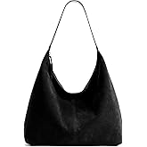 KALIDI Suede Cresent Tote, Slouchy Hobo Bag Vegan Leather Medium Zipper Shoulder Bag for Travel Work Women Purse