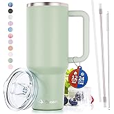 tweevo 40 oz Tumbler With Handle and Straw Made of Stainless Steel - Double Wall Vacuum Insulated Tumbler With Lid - Sweat Proof Easy Grip, BPA-Free, Dishwasher Safe Tumbler (Sea Sage)