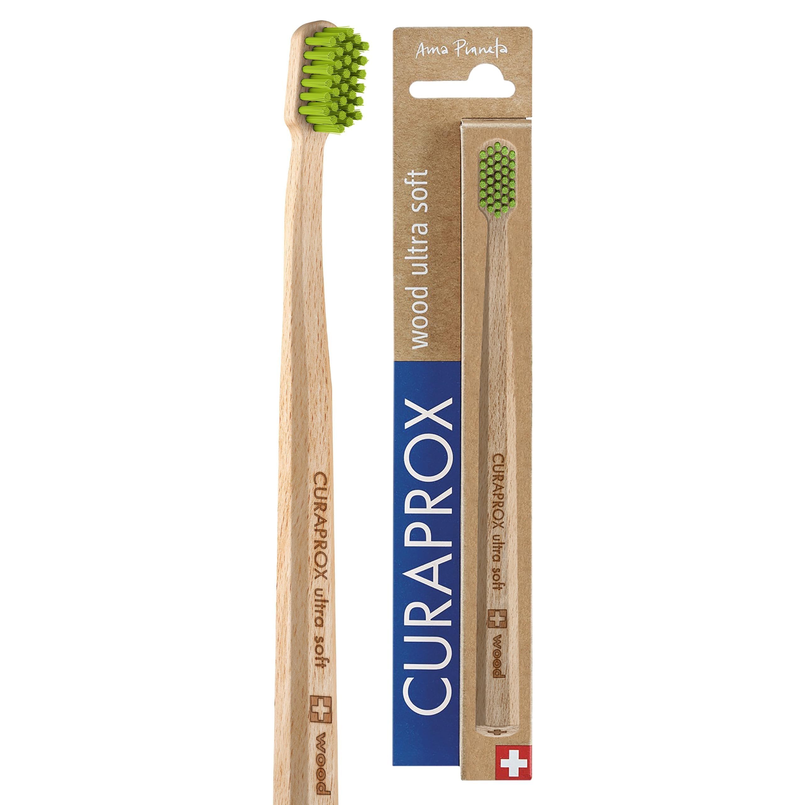 Curaprox CS Wood Toothbrush – for Eco-Friendly Oral Care | Ultra-Soft Plaque Removal | Green Beechwood Handle | Single Pack | Made in Switzerland