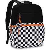 VASCHY Toddler Kids Backpack for 3‑6 Years, Lightweight Color‑Block Small Kids Backpack for Preschool/Kindergarten/Daycare/Travel, Black Checker