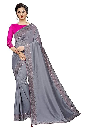 Womens Mysore Silk Blend Saree With Unstitched Blouse Piece
