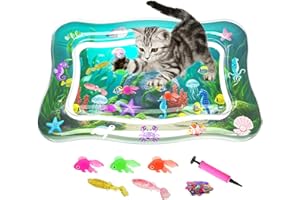 PANRIO Interactive Cat Toy for indoor Cats, Upgraded Cat Water Mat, 0.7mm Thickened Anti-Scratch Water Sensory Play Mat with Fish, Enrichment Stimulating Toy for Bored Adult Kitten Cats to Exercise, Hunting