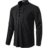 JEMITOP Men's Pure Cotton Retro Lace Up Shirts for Renaissance Pirate Viking Medieval