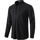 JEMITOP Men's Pure Cotton Retro Lace Up Shirts for Renaissance Pirate Medieval Viking