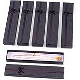 Craftdady 12Pcs Black Necklace Jewelry Gift Boxes Rectangle Cardboard Paper Jewelry Boxes with Bowknot Ribbon Long Empty Jewelry Display Boxes for Festival Birthday Wedding, 7.87 x 1.61 x 0.87 Inch