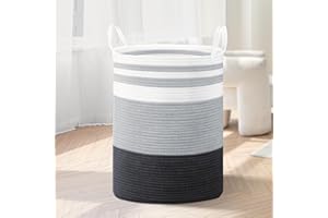 WOWBOX Cotton Rope Laundry Hamper, Large Laundry Basket, Dirty Clothes Storage Basket Laundry Bin for Blanket, Bedroom, Dorm, Towels, Toys (Grey, 58L)