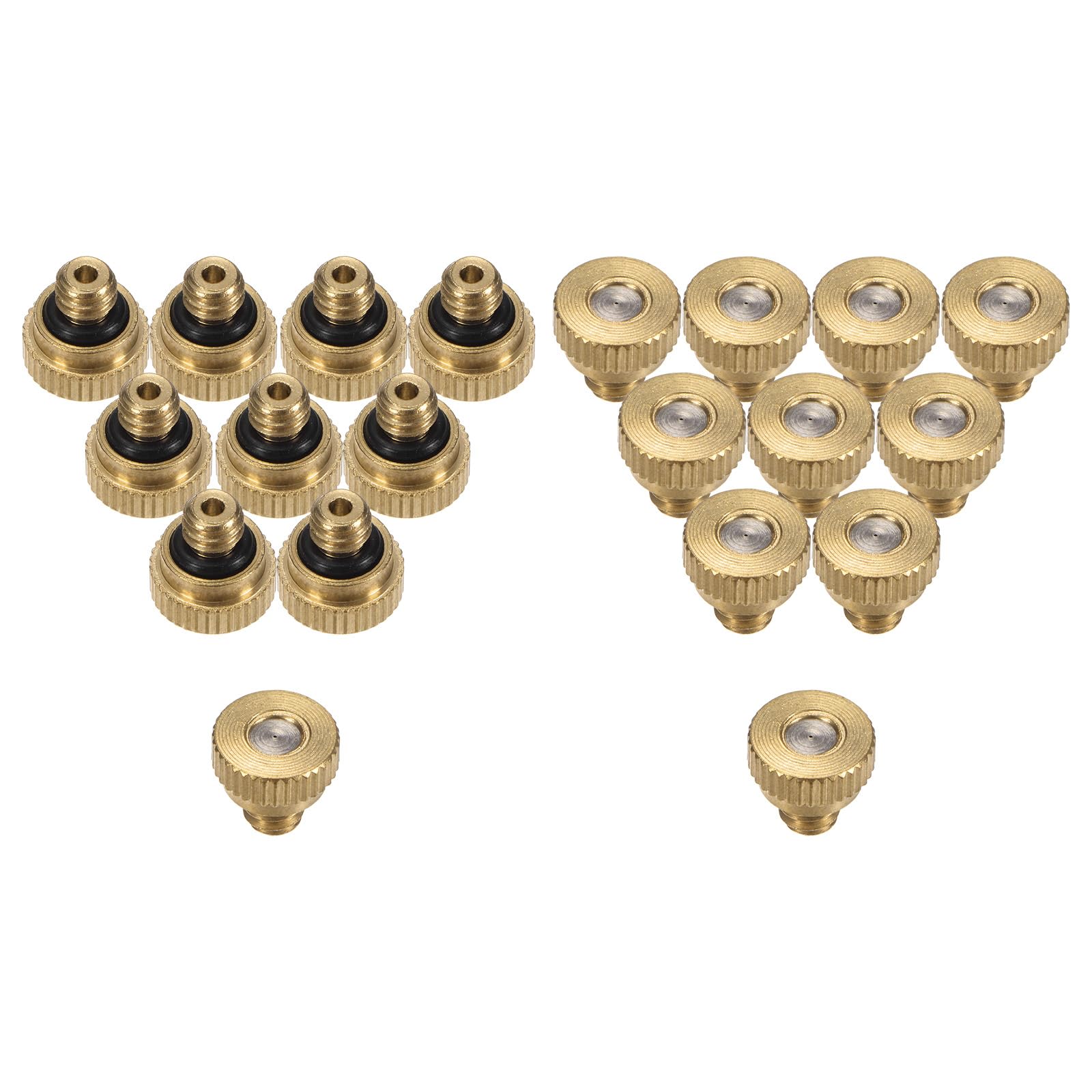 M METERXITY 20-Pack Brass Misting Nozzle, 0.012" 0.3mm Orifice 10/24 UNC O-Ring Replacement Mister Nozzles Plug Mister Heads for Garden Patio Outdoor Cooling System Low-Pressure Atomizing