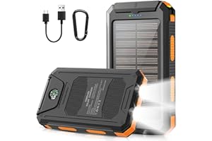 LUVKNIT Power-Bank-Solar-Charger - 10000mAh Power Bank, Portable Charger, External Battery Pack 5V/2.1A Qc 3.0 Fast Charging Built-in Super Bright Flashlight, Compass, Carabiner, Solar Panel Charging