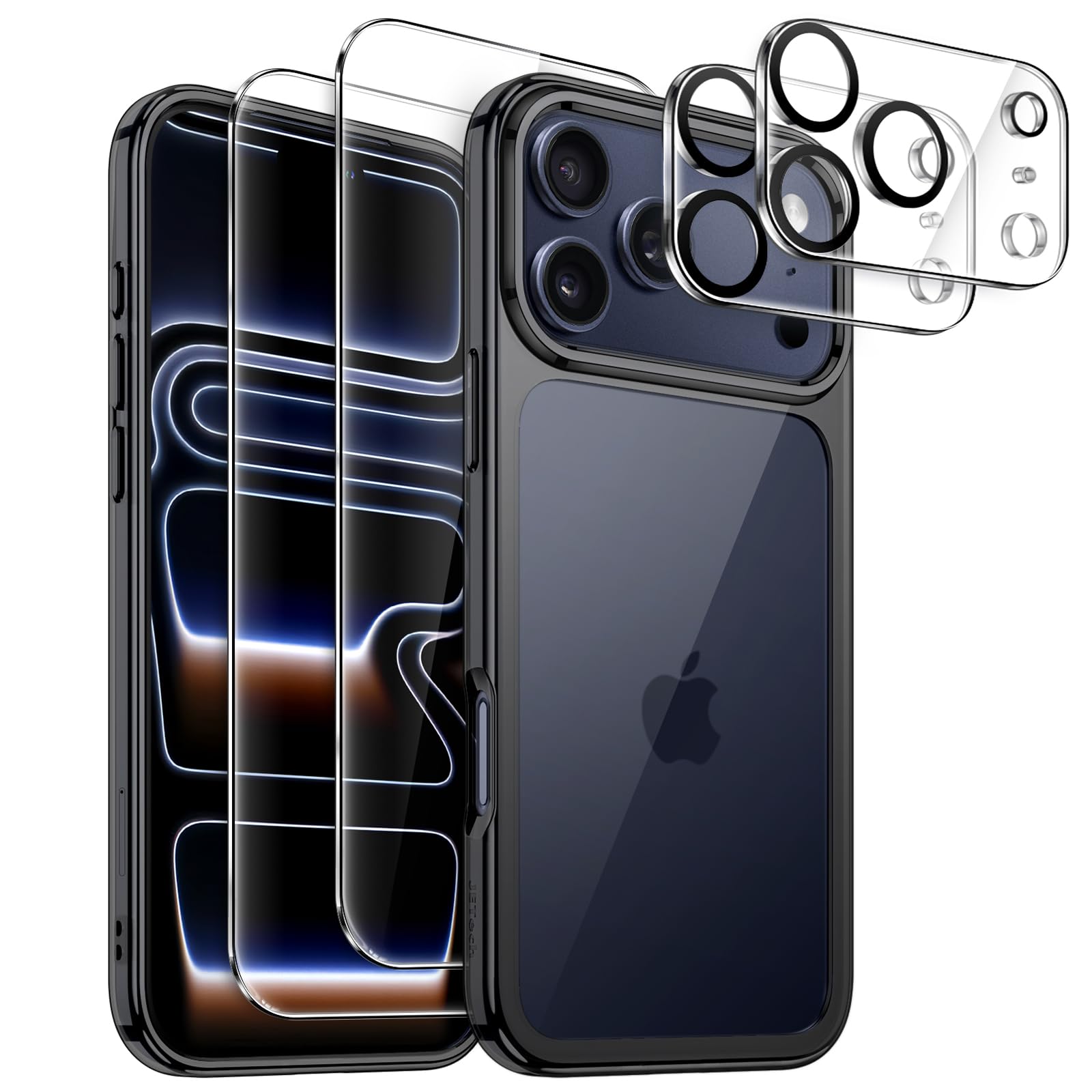 JETech 5 in 1 Case for iPhone 17 Pro 6.3-Inch with 2 Pack Each Tempered Glass Screen Protectors and Camera Lens Protectors, Non-Yellowing Shockproof Bumper Phone Cover (Black)
