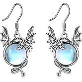 Dragon Earrings for Women 925 Sterling Silver Vintage Oxidized Dragon Pearl Dangle Earrings Jewelry Mother's Day Gifts for Women Girls