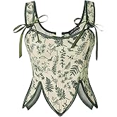 SCARLET DARKNESS Corset Tops for Women Renaissance Costume Floral Lace Up Boned Bustier with Zip