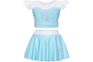 WonderBabe Girls Princess Two Piece Swimsuit Kids Bathing Suits Ruffles Fancy Swimwear Surf Beach Summer Swimming Tankini Set