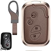 Durable Car Key Fob Cover with Keychain, Leather Sleeve and Metal Case Protector Compatible with Lexus (for Lexus C(Gold Color))