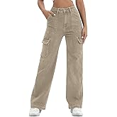 ETTELO Women Cargo Jeans High Waist Y2K Straight Leg Trendy Stretchy Lightweight Jeans for Women