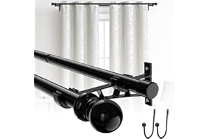 FRESHFARM Double Curtain Rods 30-150Inch, 1 Inch Diameter Dual Heavy Duty Splicing Curtain Rods for Window Rods for Bathroom, Sliding Glass Door, Bedroom