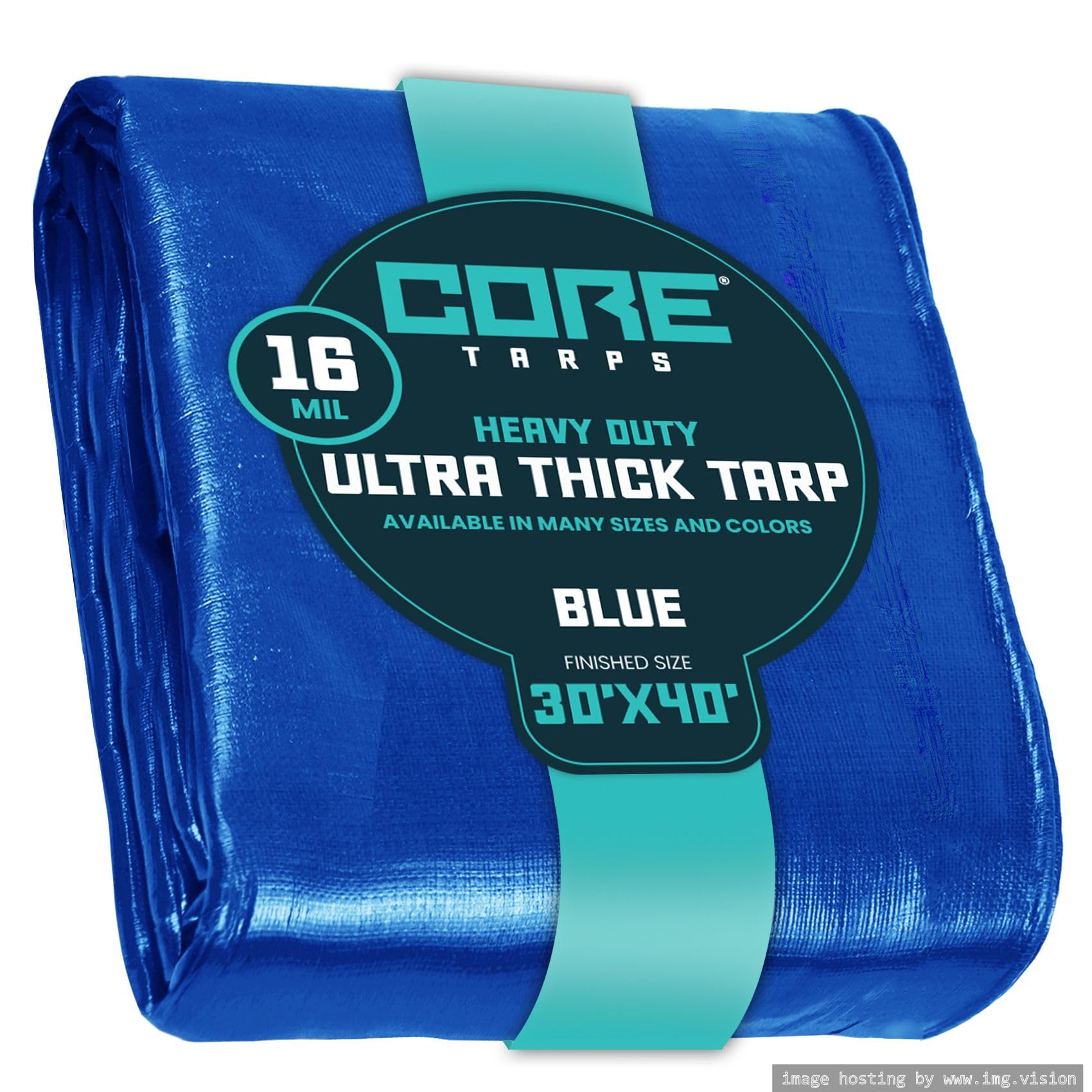 Core Tarps Extra Heavy Duty 16 Mil Tarp Cover, Waterproof, UV Resistant, Rip and Tear Proof, Poly Tarpaulin with Reinforced Edges for Roof, Camping, Patio, Pool, Boat (Blue 30′ X 40′) Image