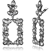 BriLove Clip-on Dangle Earring Earrings Art Deco Sparkly Rhinestone Marquise Teardrop Rectangle Geometric Statement for Women