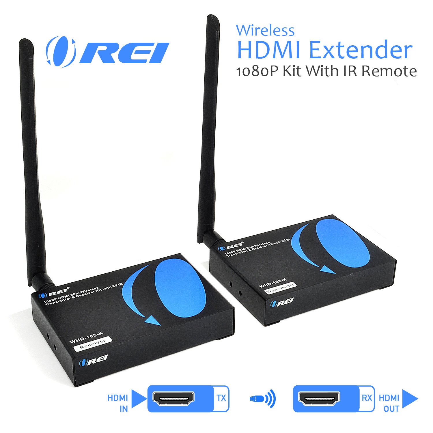 OREI Wireless HDMI Transmitter Receiver Extender 1080P Kit with IR Remote Up to 165 Ft 5 Ghz