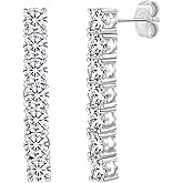 14K White Gold Drop Dangle Earrings, Linear 5mm Round Cubic Zirconias Tennis Drop Design, 1.4 inch Length