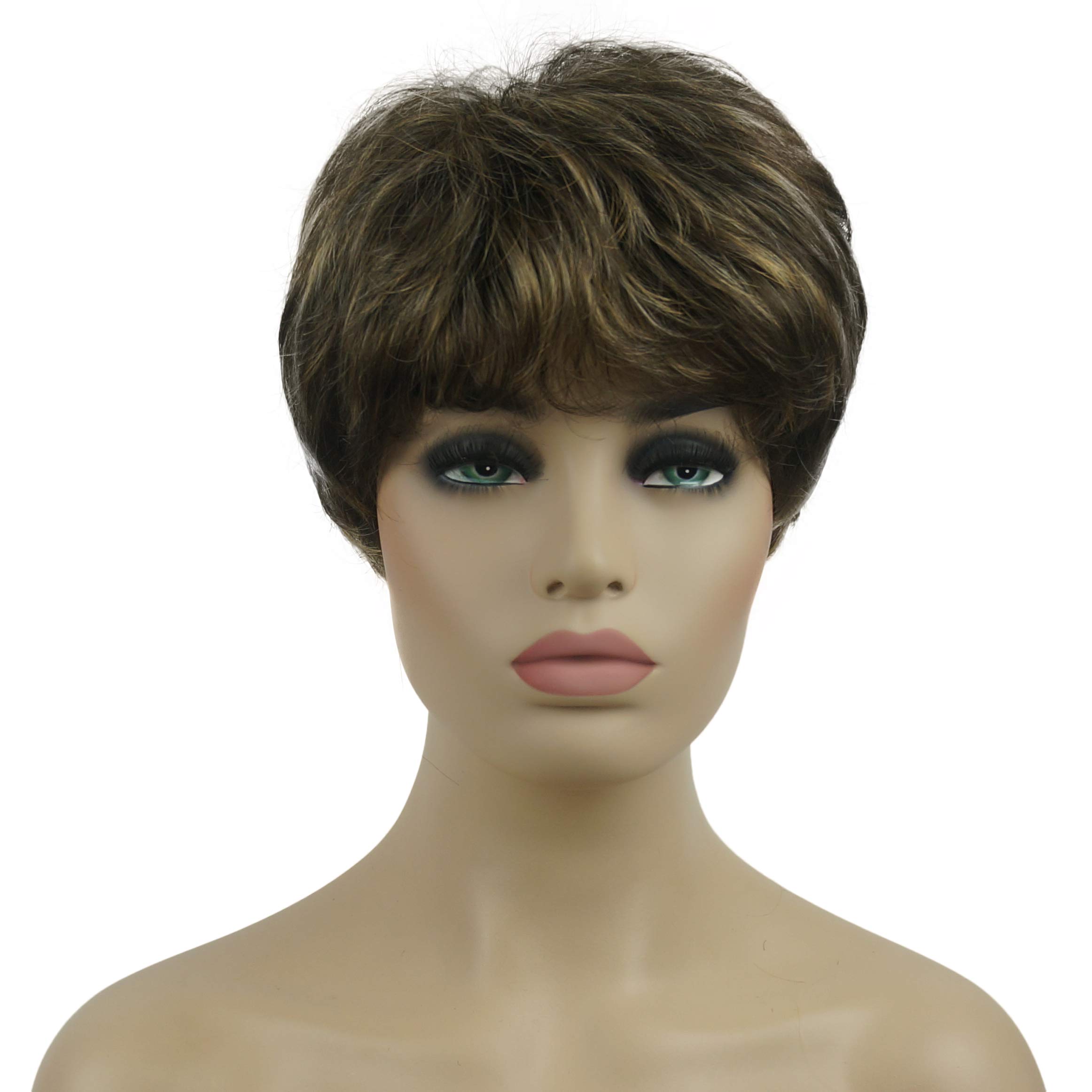 Lydell 6" Women Wigs Short Curly Hair Synthetic Full Wig 8TT124 Brown with Highlights