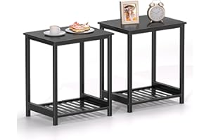 POXAKA Night Stand Set of 2, Bamboo End Side Tables, 2 Black Nightstands with Storage, 20" Tall Bedside Sofa Table, Coffee Desk for Living Room, Bedroom, Bathroom, Office, Balcony (2 Pack)