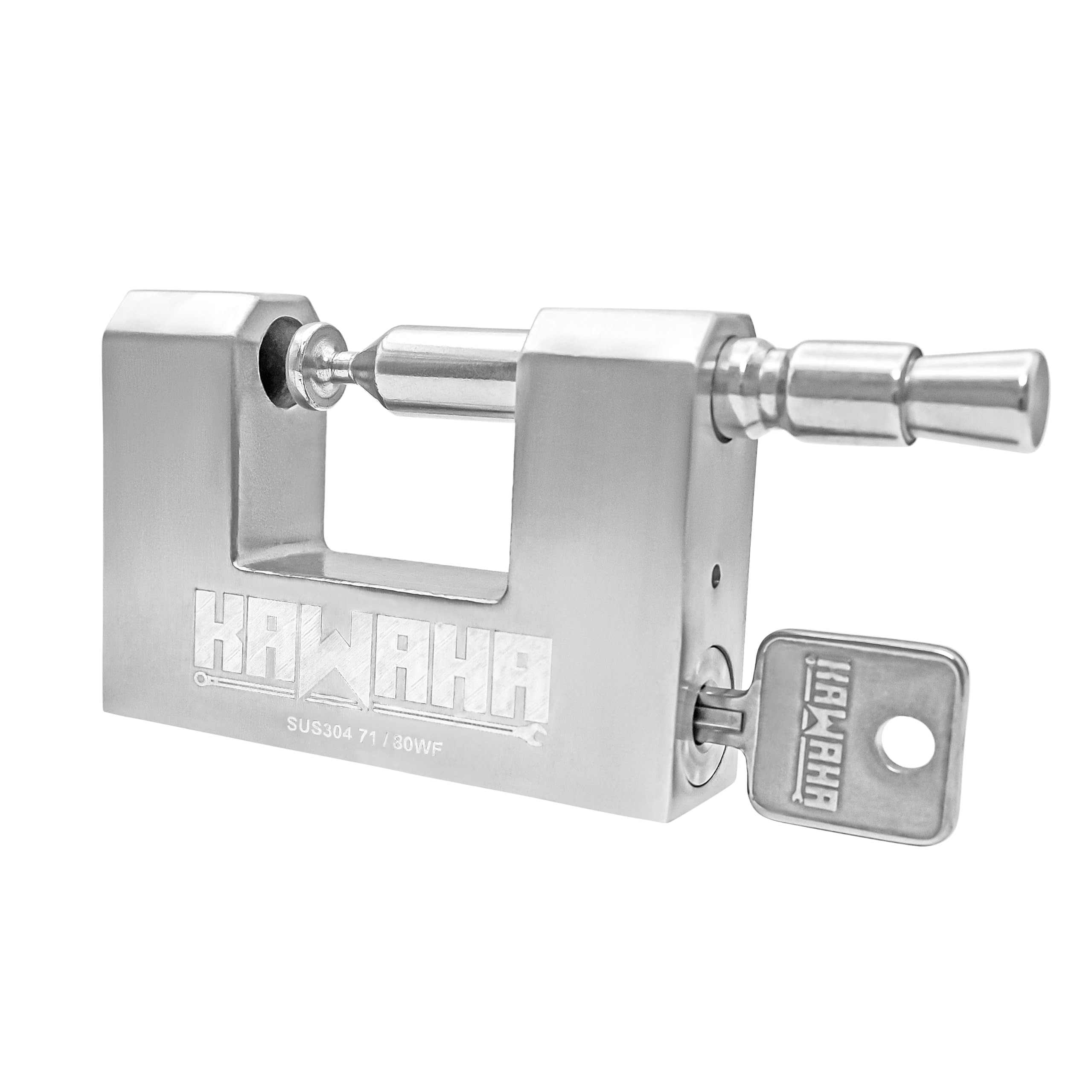KAWAHA 71/80KD-3SK Stainless Steel D-Shaped Heavy Duty Padlock with Key for Garage Door, Containers, Shed and Warehouse (3-1/8 inch, Keyed Different - 3 Stainless Steel Keys)