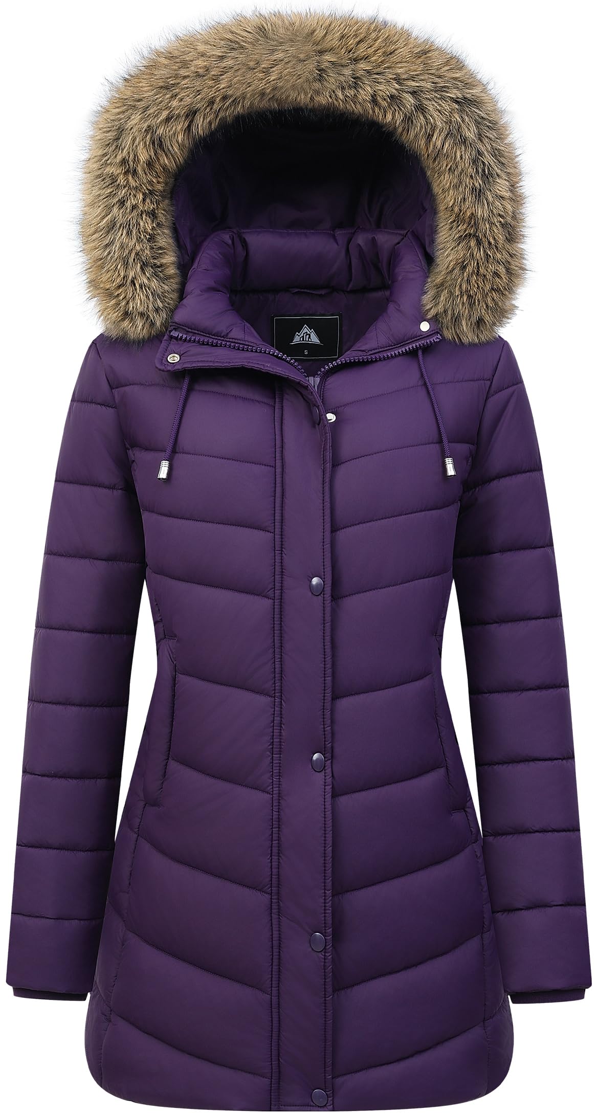 Photo 1 of Women's Long Winter Puffer Coat Warm Thicken Fleece Lined Down Jacket Waterproof Detachable Hooded Parka - L