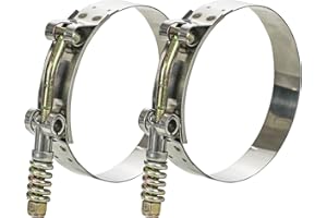 WYSIWYKA 2 Pack T-Bolt Hose Clamps, Stainless Steel Hose Clamp with Reinforcement Spring for Pipe, Turbo Intake Intercooler Clamp Working Range 3"-3.3"(76-84mm)