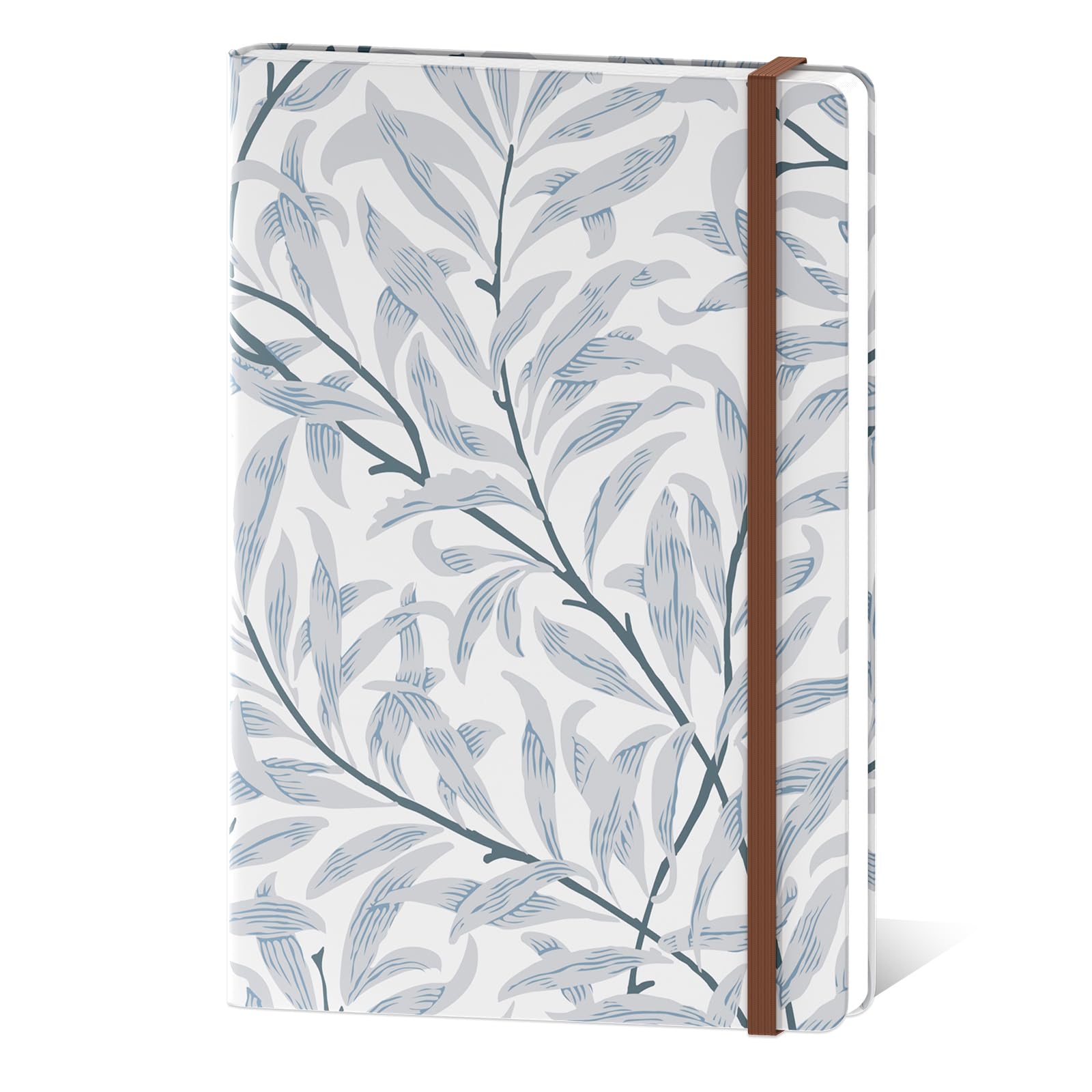Hnogri Lined Journal Notebook, Hardcover Journal for Women, 160 Pages Thick Paper, Medium 5.7 x 8.4 in, Cute Aesthetic Floral A5 Ruled Notebook for Writing Journaling Work School Office, Gray Leaf