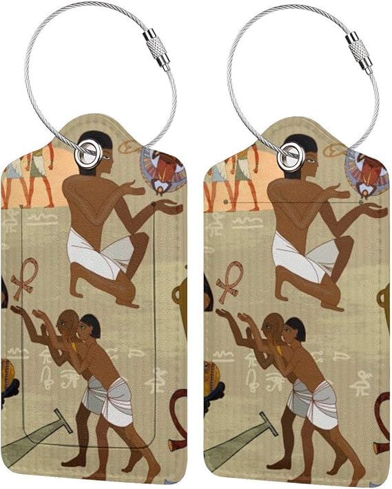Luggage Tag Leather Tags Ancient Egypt Frescoes Full Privacy Cover Name ID Labels