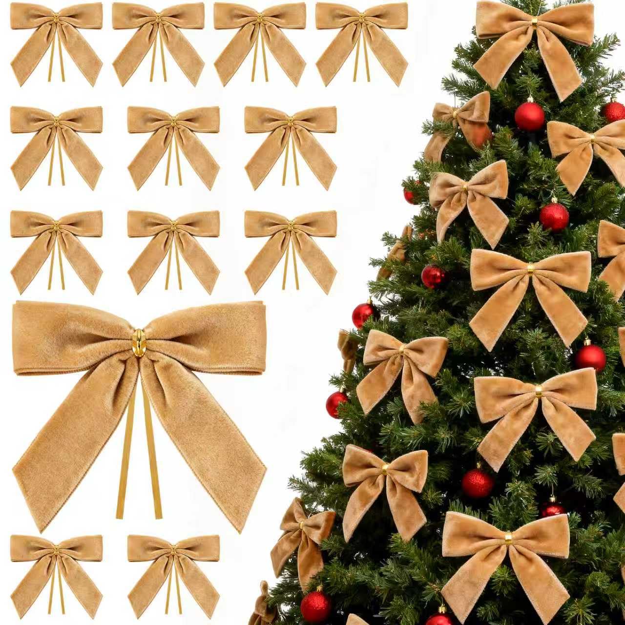 Photo 1 of 30PCs Brown Bows for Christmas Tree, 3.5 x 3.5 Inch Brown Velvet Bows Vintage Xmas Velvet Ribbon Bow Holiday Ornaments for Christmas Decoration Holiday Decor, Gift Wrapping and Wedding