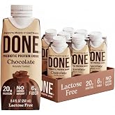 Done Prebiotic Protein Shake, Chocolate, 20g Protein, 8.4oz, 8 Pack | 20g Whey Protein, High Fiber, Prebiotic, Lactose &amp; Gluten Free, No Added Sugar, Ready-to-Drink Shake, 8-Pack