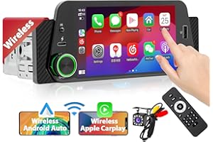 EFFLEMOUR [Wireless] 300PPI Ultra-Clear Single Din Car Stereo with Wireless Apple CarPlay/Android Auto, 5 Inch Touchscreen Radio with USB Type-C Fast Charge, Bluetooth Handsfree, Waterproof Backup Camera
