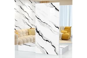 CHEJIAYE 10pcs 23.6"x11.8" Marble Peel and Stick Waterproof Wall Panels (19.4 Sq. Ft. Coverage) - Heat-Resistant Backsplash Tile, PVC Wall Panels for Kitchen, Bathrooms, Living Rooms, Bedrooms,Black and White