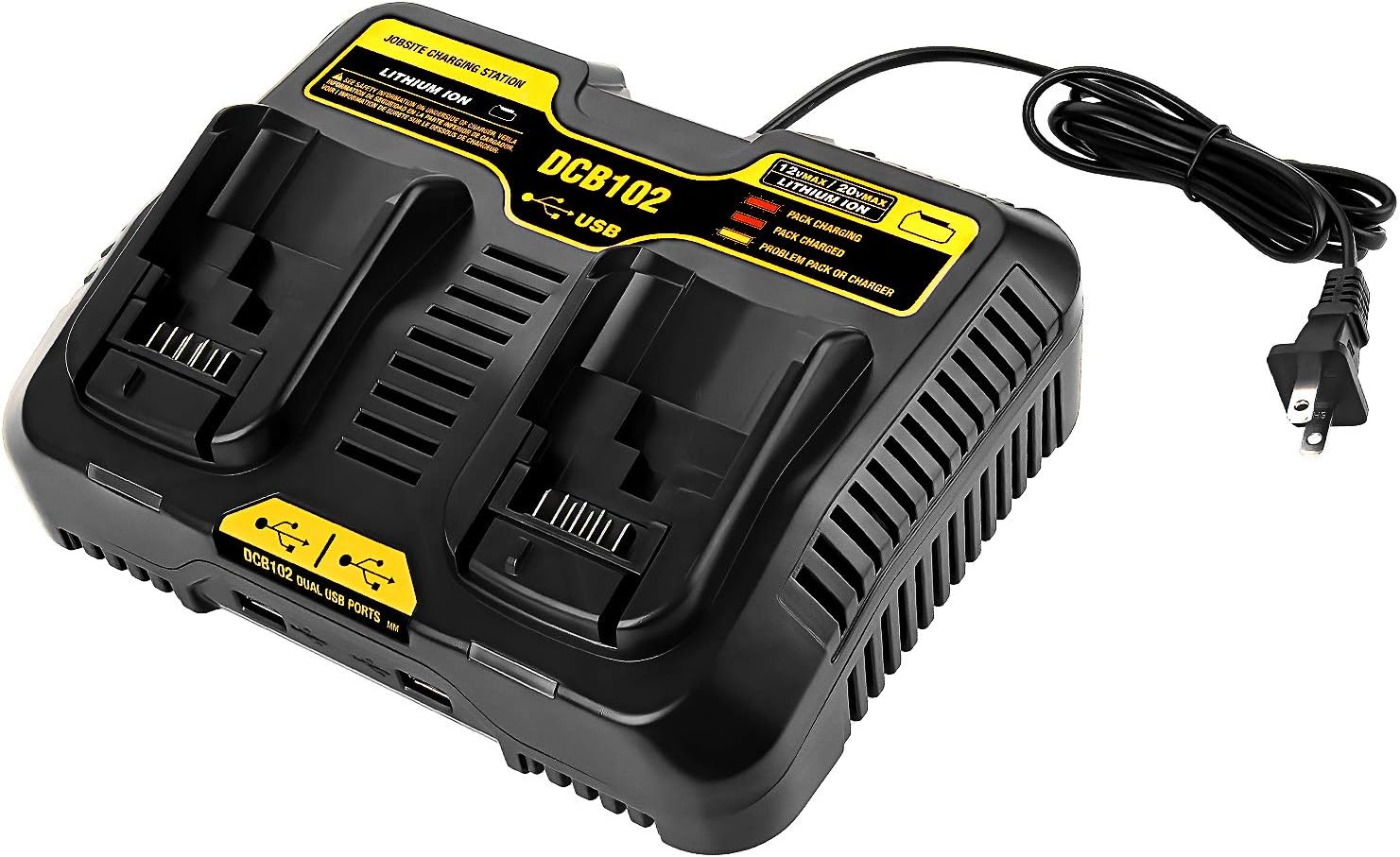 LUSAF 20V Battery Charger for DeWalt 12 20V MAX Charging Station DCB102 Dual Charger for Jobsite, Compatible With DCB102 DCB104 DCB118 DCB115 DCB107 Dewalt 20V/60V MAX Battery (Li-ion Battery Charger)