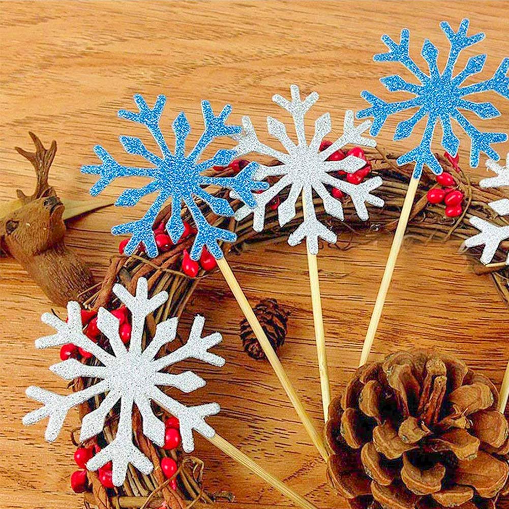 HansGo Snowflake Cupcake, 40PCS Christmas Cupcake Toppers Frozen Snowflake Cake Toppers Picks Glitter Winter Decorations