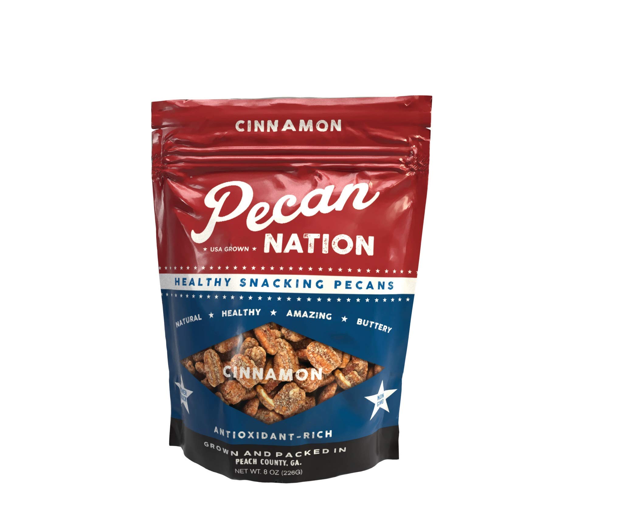 Pecan Nation Cinnamon Roasted Georgia Pecan Halves 16 oz., Natural, No preservatives, Antioxidant-Rich, Non-GMO, Healthy Snacking Pecans for Adults and Kids