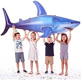 75-Inch Giant Inflatable Shark Pool Toy Float for Kids, Teens &amp; Adults | Large Blow Up Shark Party Decoration for Swimming Pools, Ocean Theme Parties, Beach Trips, Summer Fun, Photo Props &amp; Decor