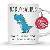 Gossby DADDYSAURUS Coffee Mug for Dad - Funny Gifts for Dad from Daughter, Son, Kid - 11oz T-rex Daddy Mug - Fathers Day, Christmas, Birthday Gift for Father, Step Daddy - Husband Gift from Wife
