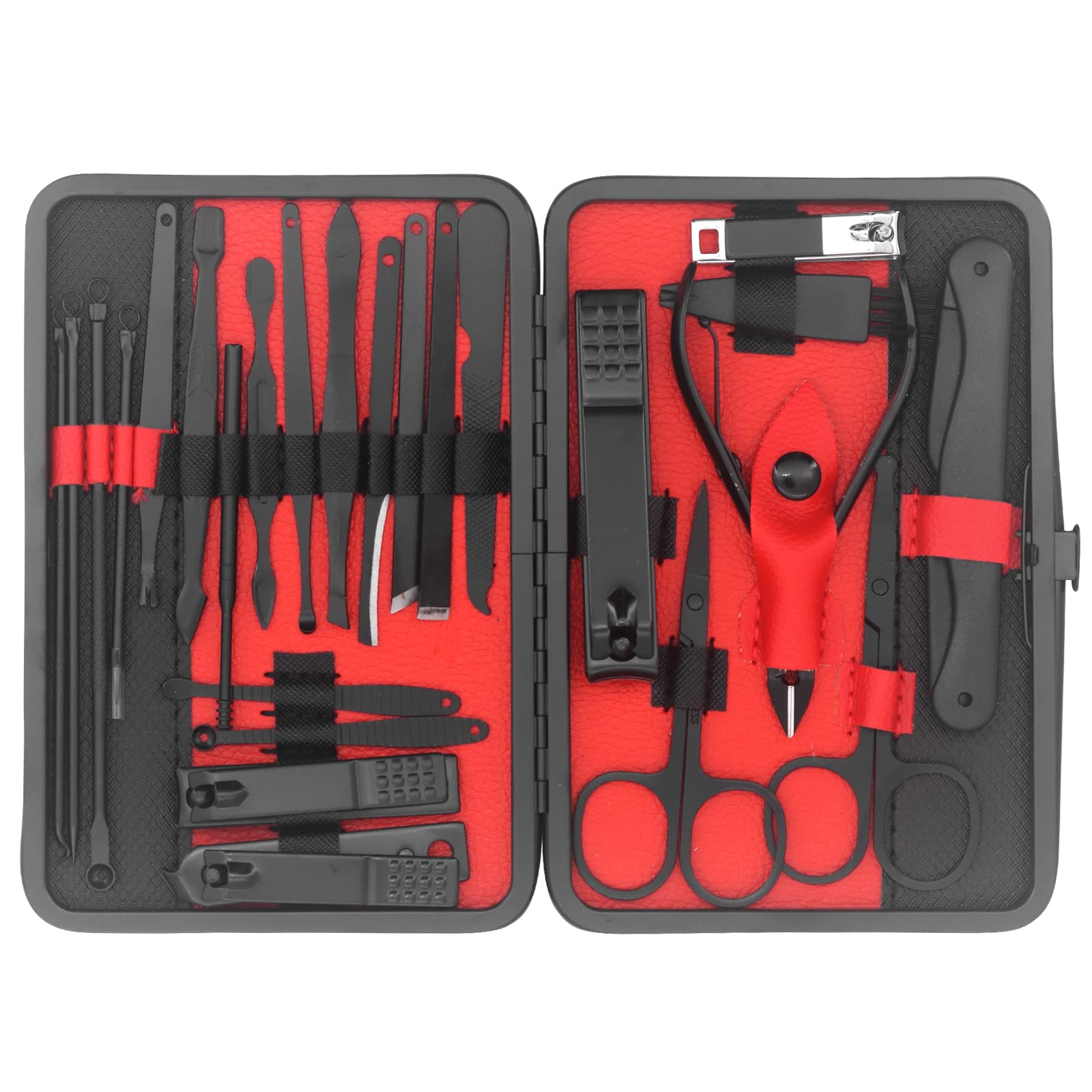 Bemodst Nail Care Set, 25 Pcs Nail Clipper Pedicure Set, Stainless Steel Nail Care Set with PU Leather Case Suitable for Home Manicure Beauty Nail Tools, Ideal for Family and Friends (Red)