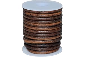 Autentico Leather String Cord for Making Necklace, Bracelets and Jewellery, Genuine Cowhide Leather Round Braided String Bolo Tie Cord Rope for Shoe Laces and DIY Crafts (Brown, 4mm)