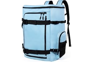 Bevalsa 60L Ski Boot Bag Backpack, 900D Waterproof Snowboard Boot Bag, Skis & Snowboard Combo Bag, Ski Helmet Bag Travel Bag for Ski Helmet, Goggles, Gloves, Skis, Snowboard & Accessories (Light Blue)
