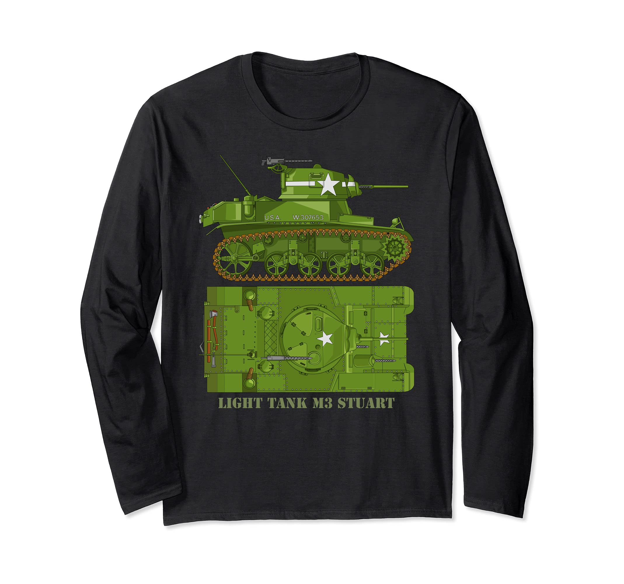 Light Tank M3 Stuart American Tanks Diagram of World War II Long Sleeve T-Shirt